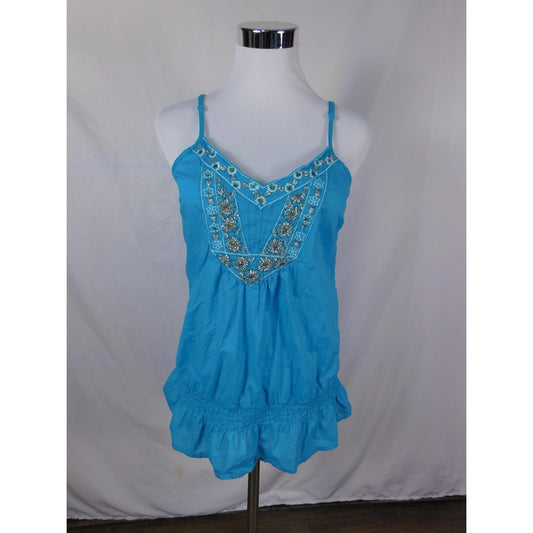 Apt 9 Turquoise Beaded Boho Tank M - Ruffle Hem Embellished - Excellent