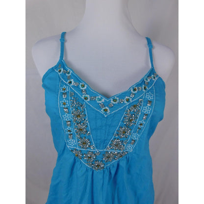 Apt 9 Turquoise Beaded Boho Tank M - Ruffle Hem Embellished - Excellent