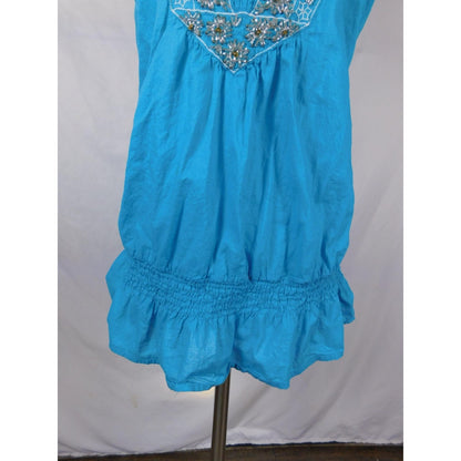 Apt 9 Turquoise Beaded Boho Tank M - Ruffle Hem Embellished - Excellent