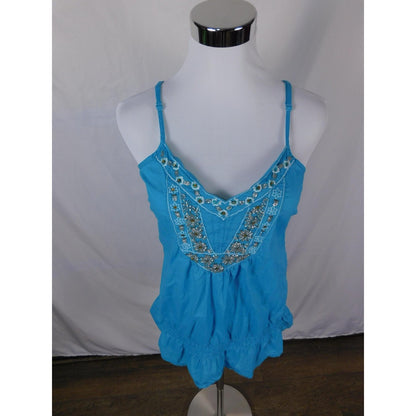 Apt 9 Turquoise Beaded Boho Tank M - Ruffle Hem Embellished - Excellent
