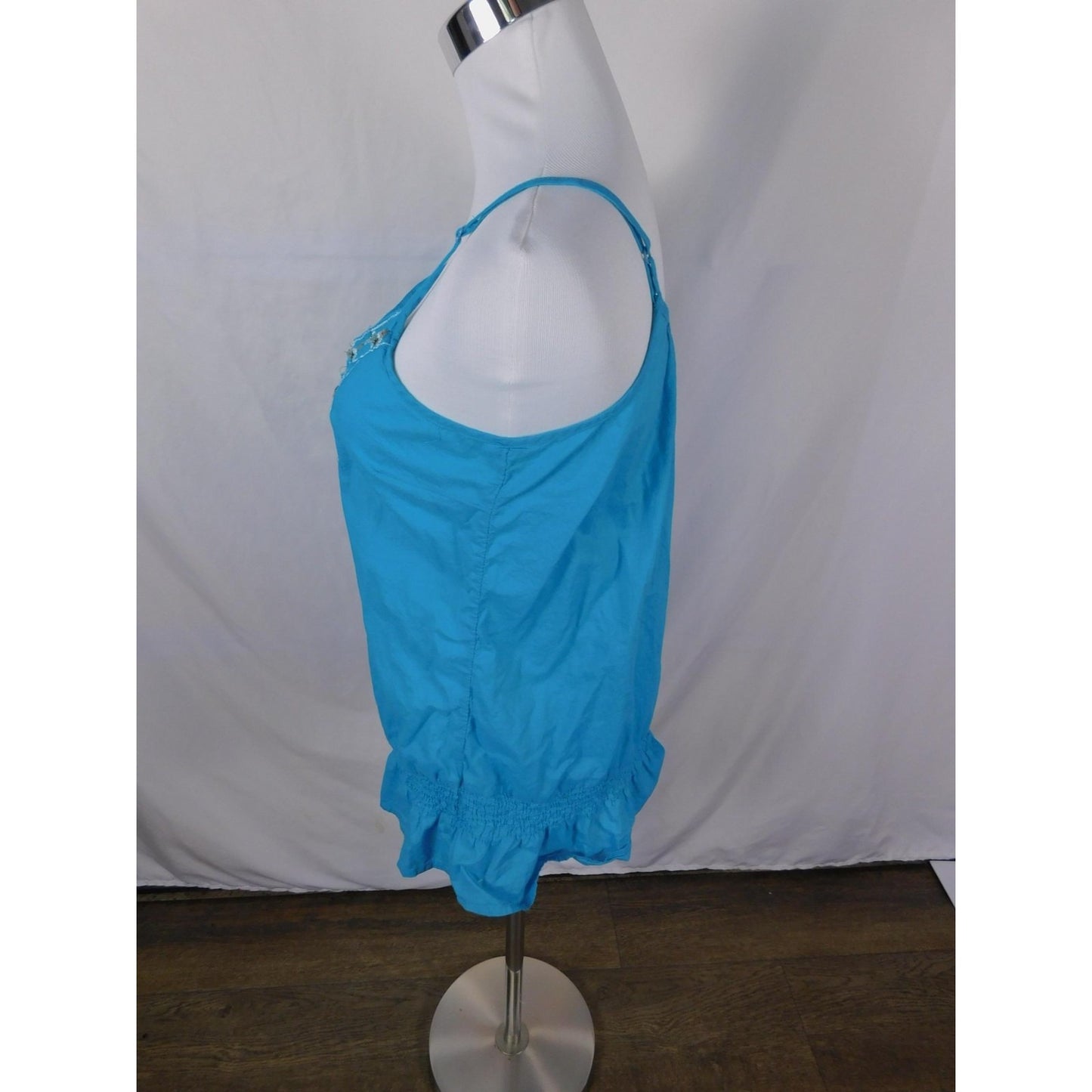 Apt 9 Turquoise Beaded Boho Tank M - Ruffle Hem Embellished - Excellent