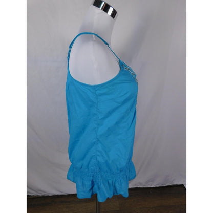 Apt 9 Turquoise Beaded Boho Tank M - Ruffle Hem Embellished - Excellent