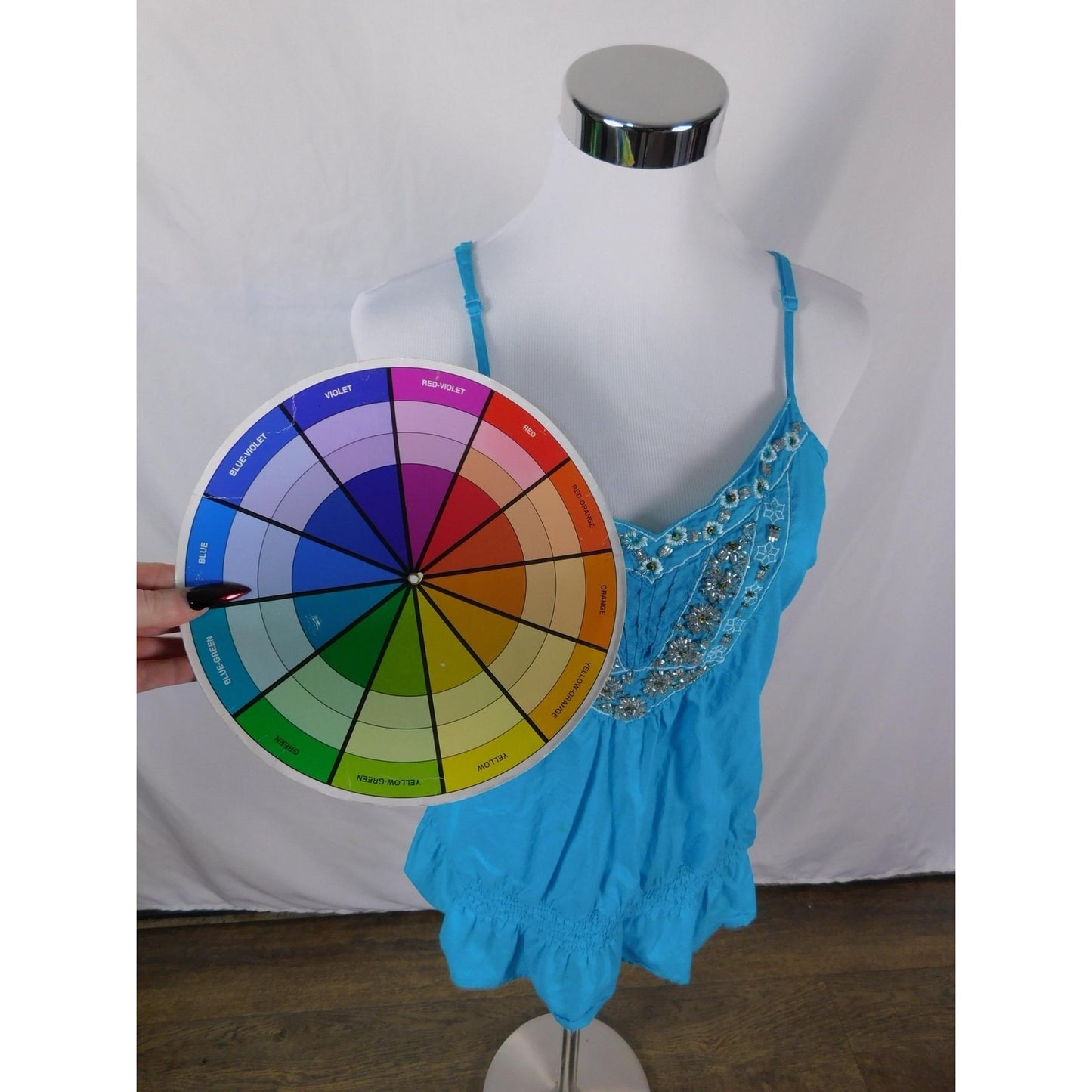 Apt 9 Turquoise Beaded Boho Tank M - Ruffle Hem Embellished - Excellent