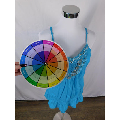 Apt 9 Turquoise Beaded Boho Tank M - Ruffle Hem Embellished - Excellent