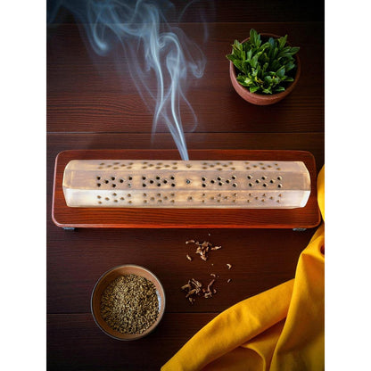 Wooden Incense Burner Box Holder Aromatherapy Cone Stick Storage Rustic Decor
