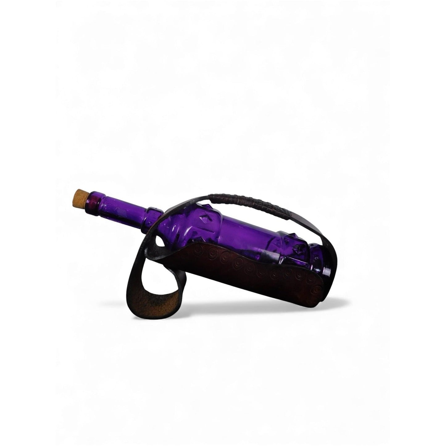 Amethyst Purple Glass Bottle Decanter W Cork Stopper Leather Holster Case