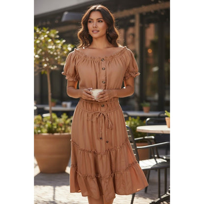 MPH Collection Peach Off-Shoulder Dress XL - Tiered Button - Excellent