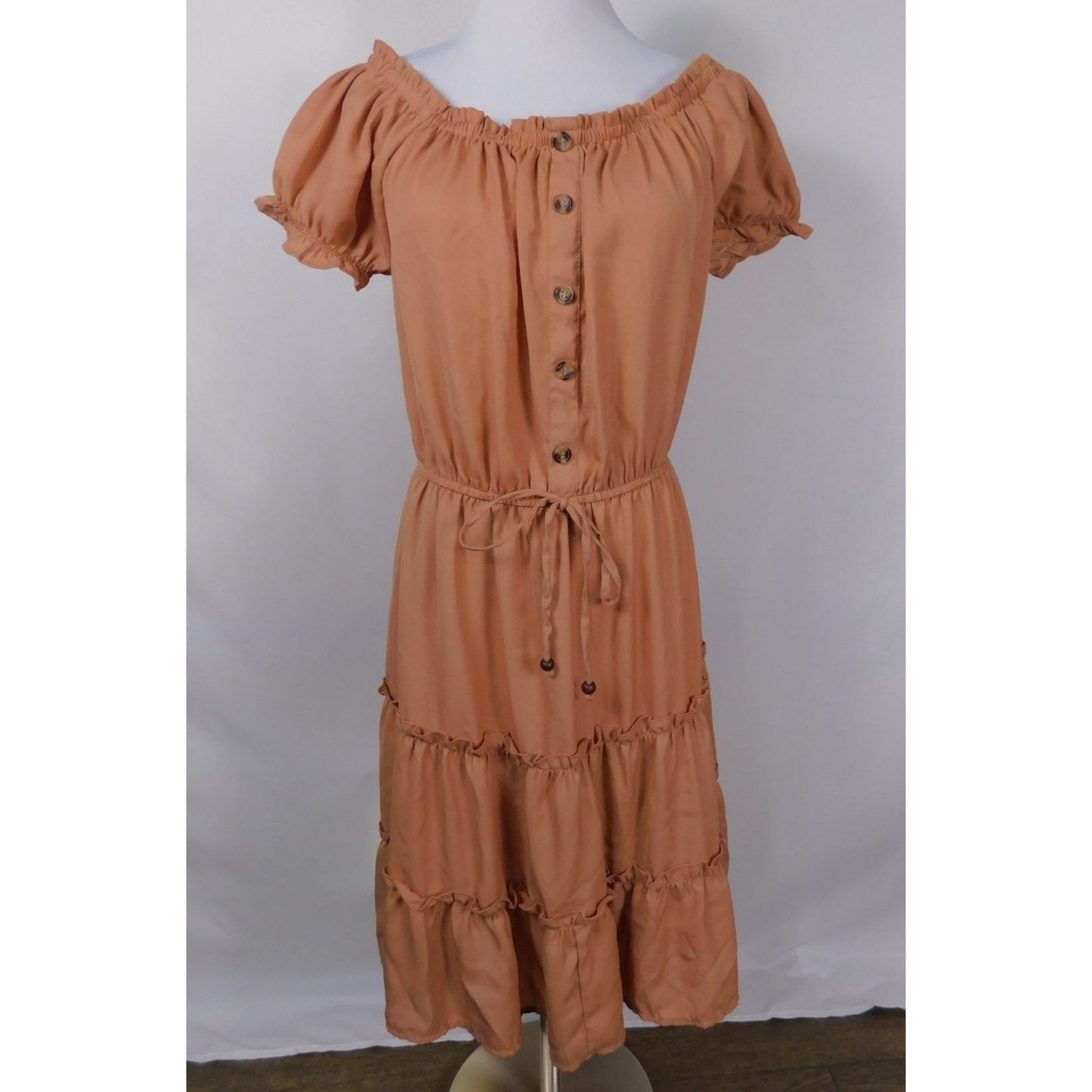 MPH Collection Peach Off-Shoulder Dress XL - Tiered Button - Excellent