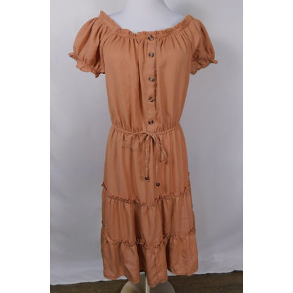 MPH Collection Peach Off-Shoulder Dress XL - Tiered Button - Excellent