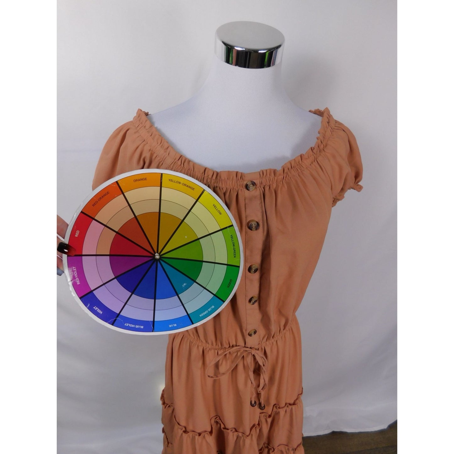 MPH Collection Peach Off-Shoulder Dress XL - Tiered Button - Excellent