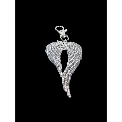 Angel Wing Pentagram Keychain Silver Clip Christian Witch