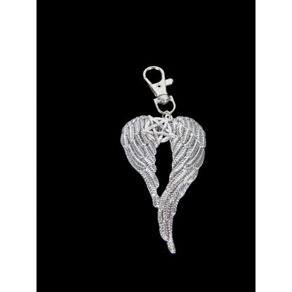 Angel Wing Pentagram Keychain Silver Clip Christian Witch