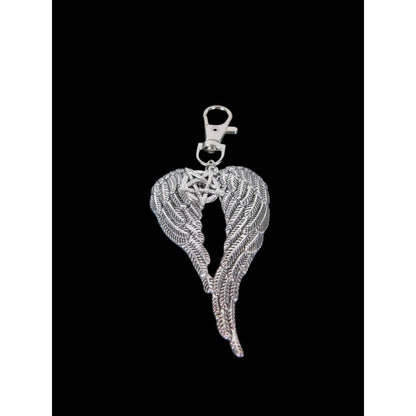 Angel Wing Pentagram Keychain Silver Clip Christian Witch