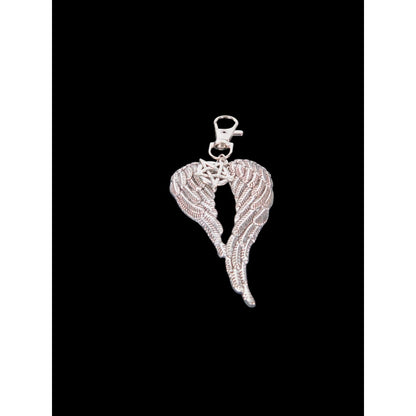 Angel Wing Pentagram Keychain Silver Clip Christian Witch