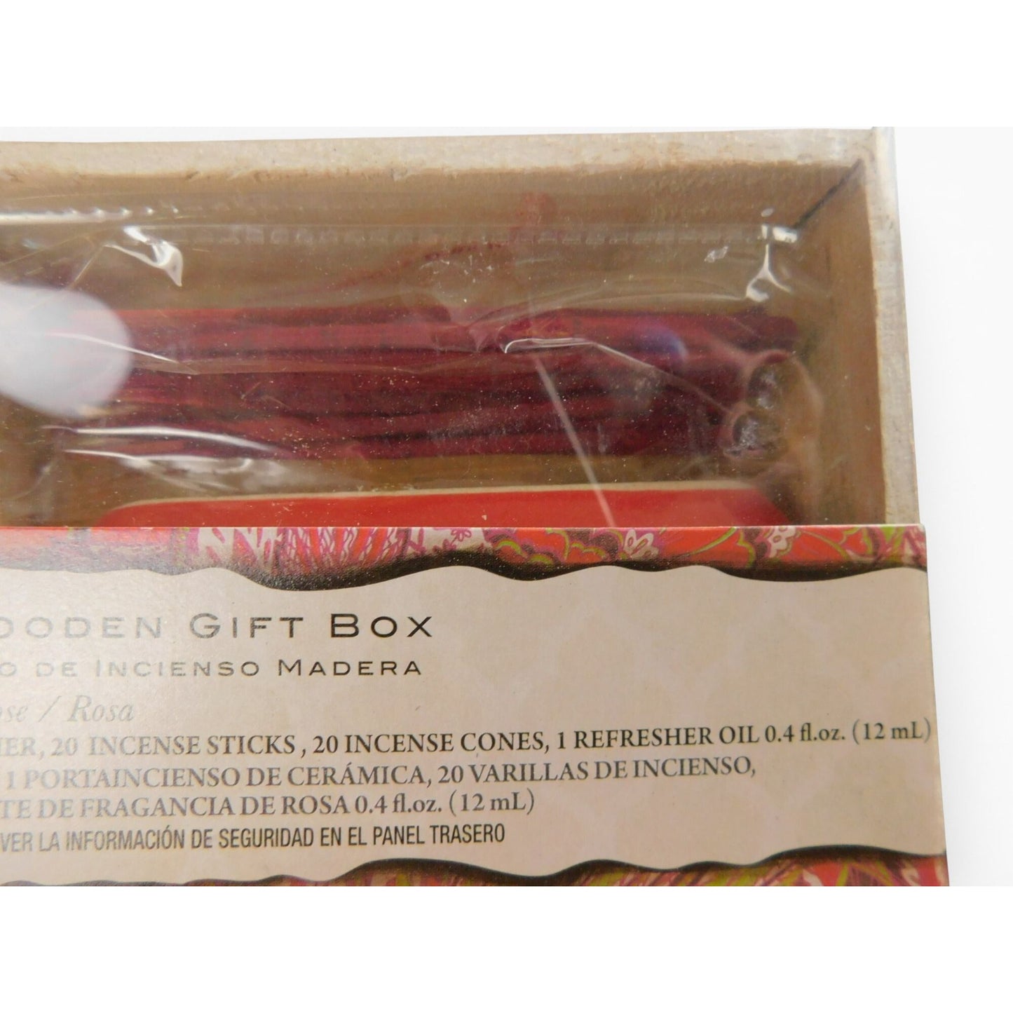 Incense Wooden Gift Box With Ceramic Flower Camel Figurine Ash Catcher 20 Sticks 20 Cones & Rose Refresher Oil