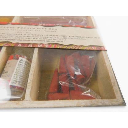 Incense Wooden Gift Box With Ceramic Flower Camel Figurine Ash Catcher 20 Sticks 20 Cones & Rose Refresher Oil