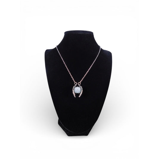 Angel Wing Pendant Necklace Silver Tone White Glass Religious Jewelry Adjustable