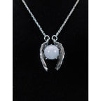 Angel Wing Pendant Necklace Silver Tone White Glass Religious Jewelry Adjustable