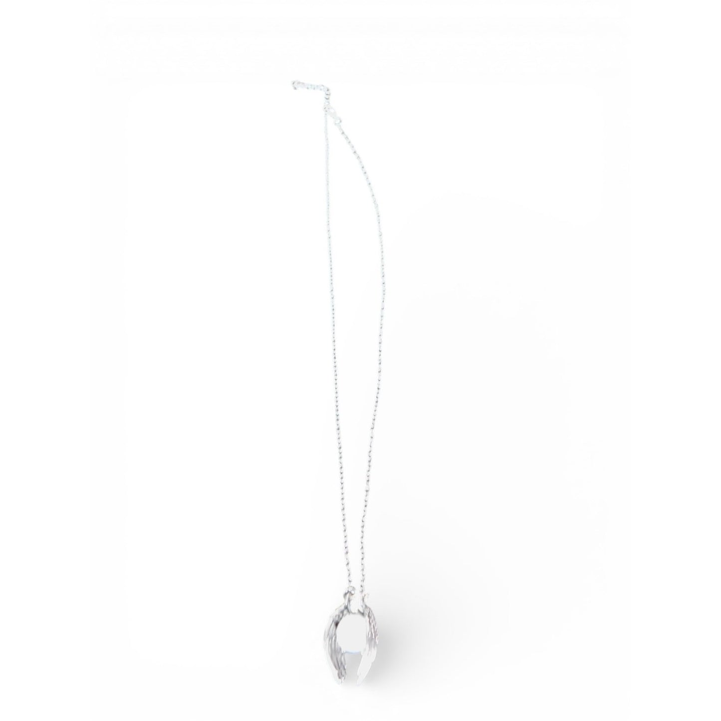 Angel Wing Pendant Necklace Silver Tone White Glass Religious Jewelry Adjustable