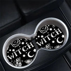 Witchy-Themed Car Coasters Black & White 2-Pack For Drink Holder Protection 2.6" Diameter