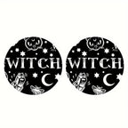 Witchy-Themed Car Coasters Black & White 2-Pack For Drink Holder Protection 2.6" Diameter