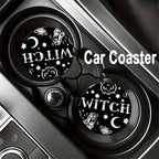Witchy-Themed Car Coasters Black & White 2-Pack For Drink Holder Protection 2.6" Diameter