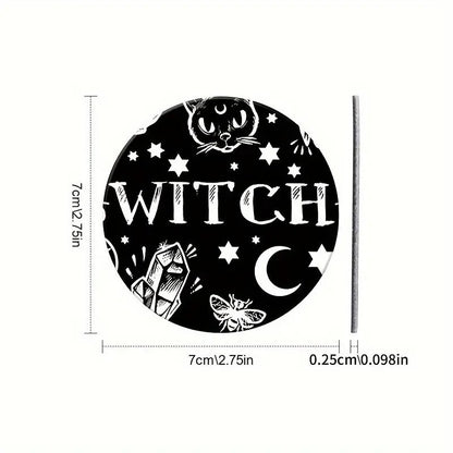 Witchy-Themed Car Coasters Black & White 2-Pack For Drink Holder Protection 2.6" Diameter