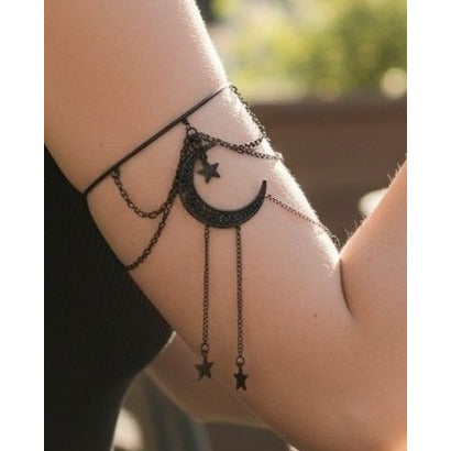 Black Moon Star Arm Cuff - Adjustable Chain - New - Witchcore Ethereal