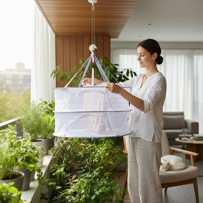 Collapsible 2-Tier White Mesh Herb Dryer - 17x24 Rotating Hook - New