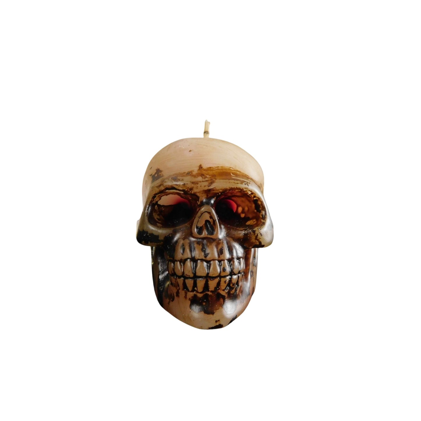 Decorative Skull Candle With Distressed Finish & Red Glow Eyes - Gothic Halloween Accent For Home Or Party Décor