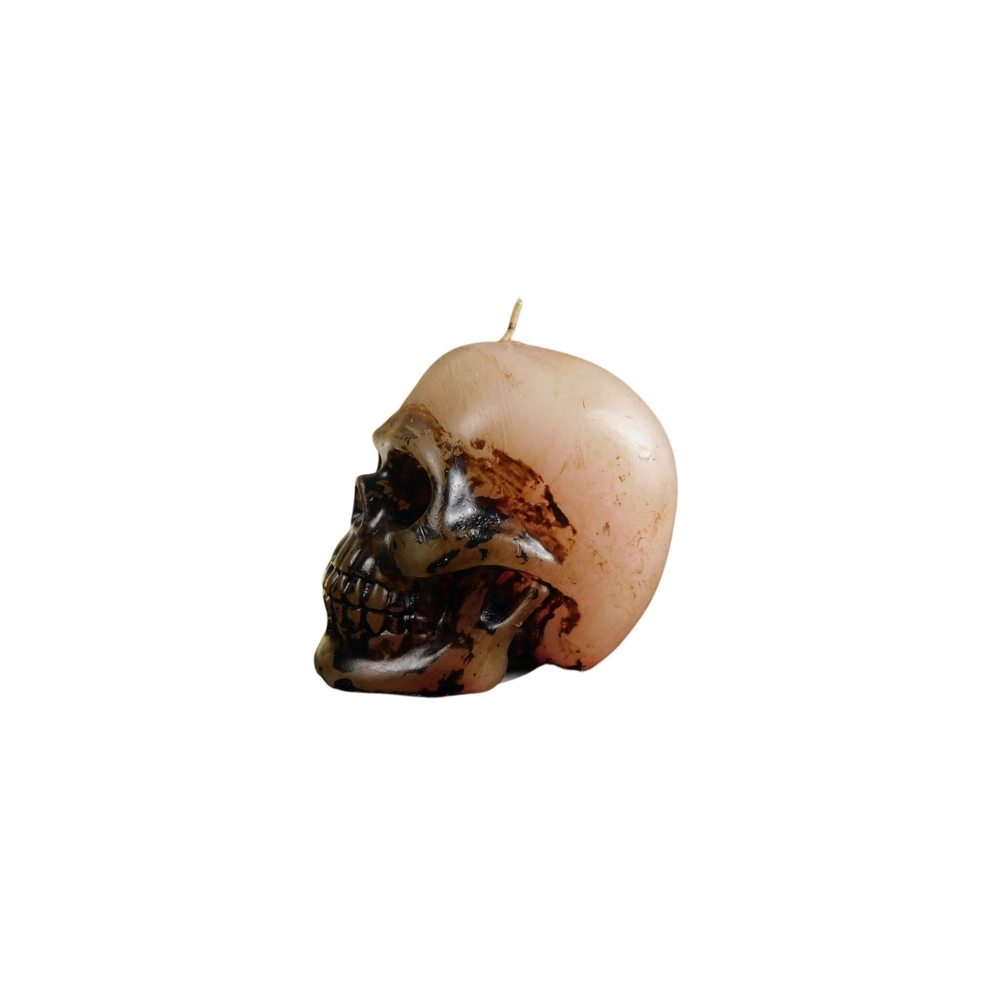 Decorative Skull Candle With Distressed Finish & Red Glow Eyes - Gothic Halloween Accent For Home Or Party Décor