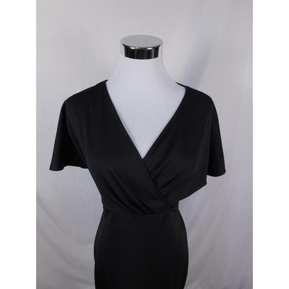 Grace Karin Black Wrap Midi Dress S - Flutter Sleeve Sheath - Excellent
