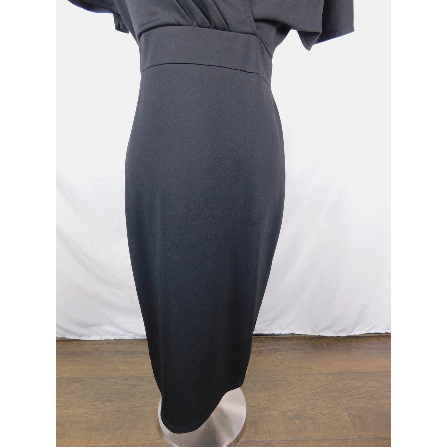 Grace Karin Black Wrap Midi Dress S - Flutter Sleeve Sheath - Excellent