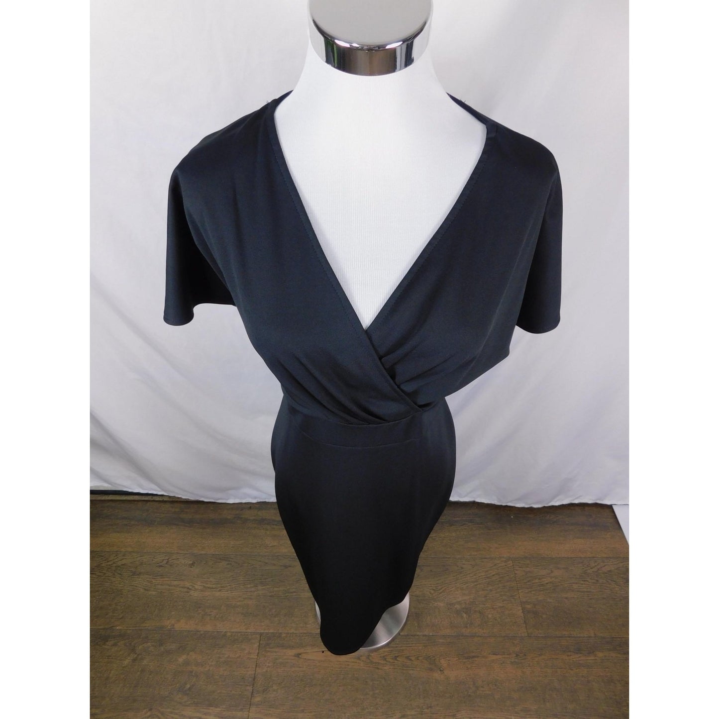 Grace Karin Black Wrap Midi Dress S - Flutter Sleeve Sheath - Excellent