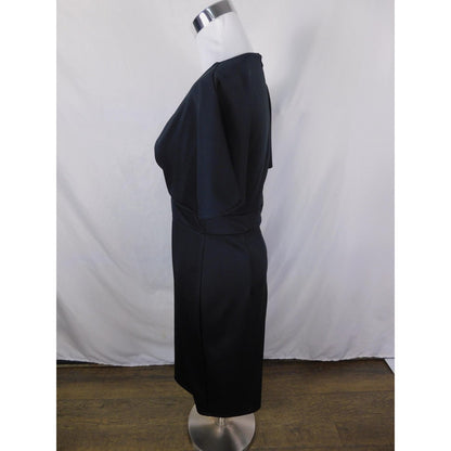 Grace Karin Black Wrap Midi Dress S - Flutter Sleeve Sheath - Excellent