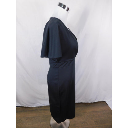 Grace Karin Black Wrap Midi Dress S - Flutter Sleeve Sheath - Excellent