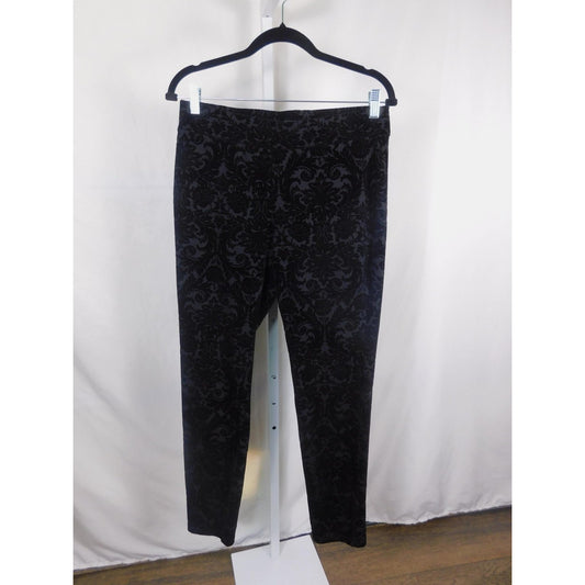Roz & Ali Pants Womens Medium Black Flocked Velvet Damask Gothic Witchy