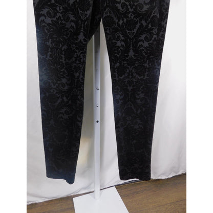 Roz & Ali Pants Womens Medium Black Flocked Velvet Damask Gothic Witchy