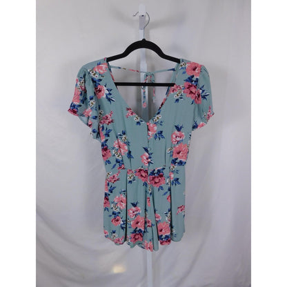 Three Pink Hearts Sage Floral Romper S - V-Neck - Excellent - Witchcore Earth