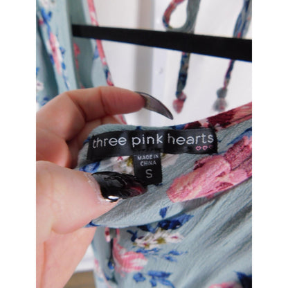 Three Pink Hearts Sage Floral Romper S - V-Neck - Excellent - Witchcore Earth