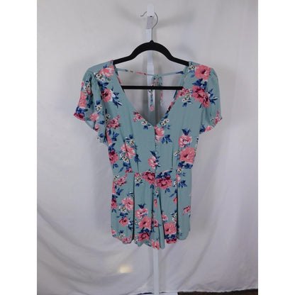 Three Pink Hearts Sage Floral Romper S - V-Neck - Excellent - Witchcore Earth