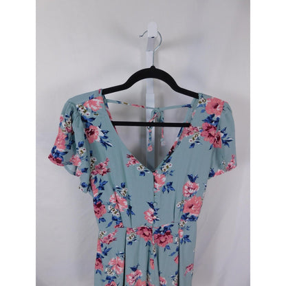 Three Pink Hearts Sage Floral Romper S - V-Neck - Excellent - Witchcore Earth