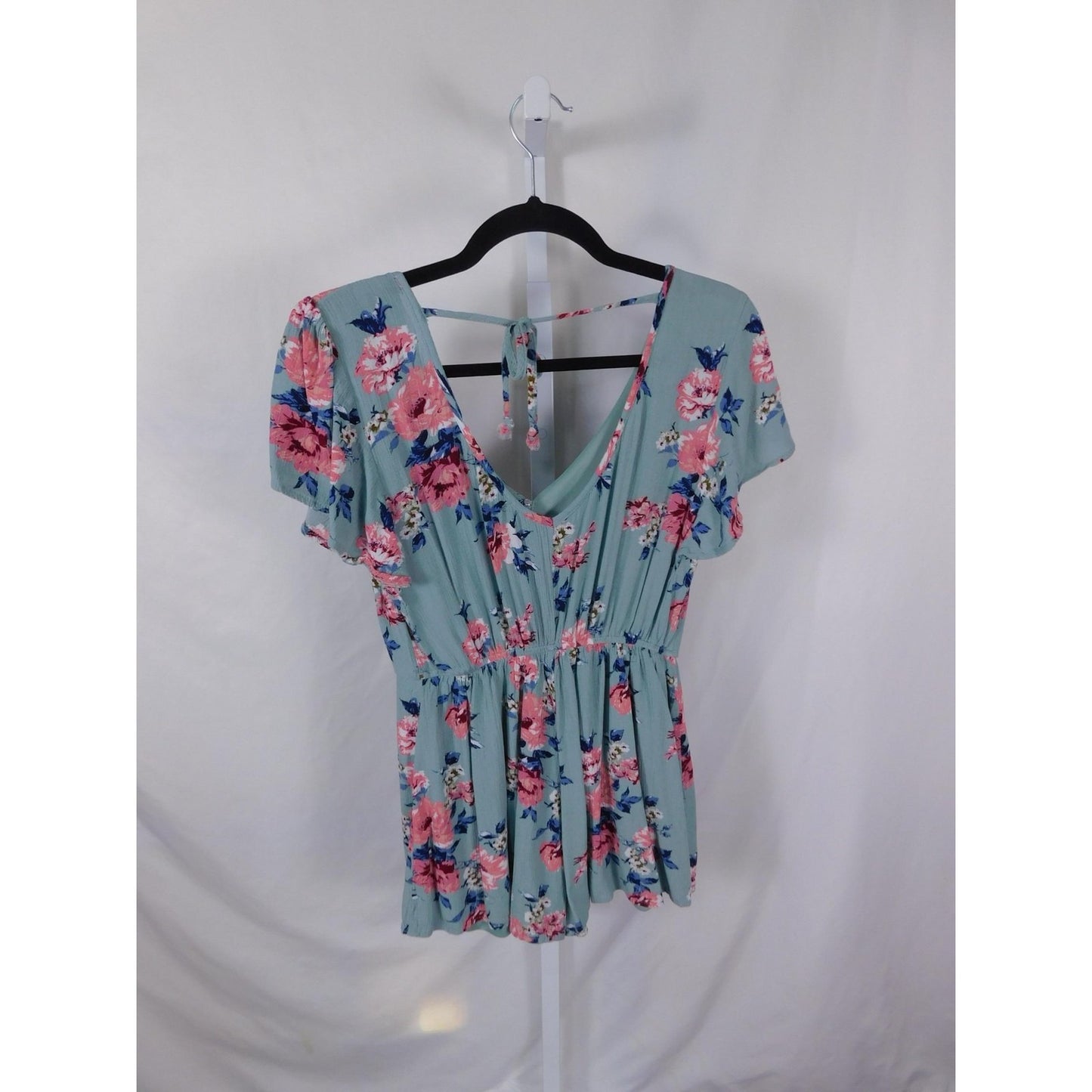 Three Pink Hearts Sage Floral Romper S - V-Neck - Excellent - Witchcore Earth