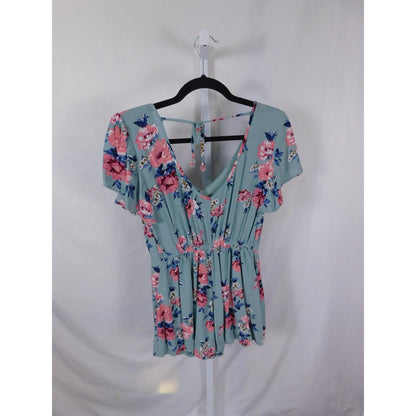Three Pink Hearts Sage Floral Romper S - V-Neck - Excellent - Witchcore Earth