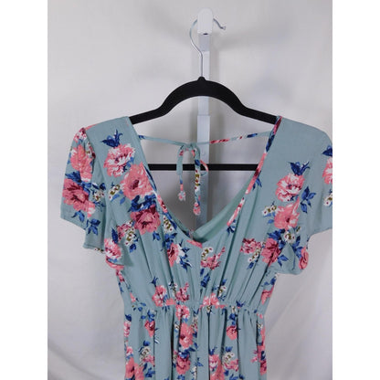 Three Pink Hearts Sage Floral Romper S - V-Neck - Excellent - Witchcore Earth