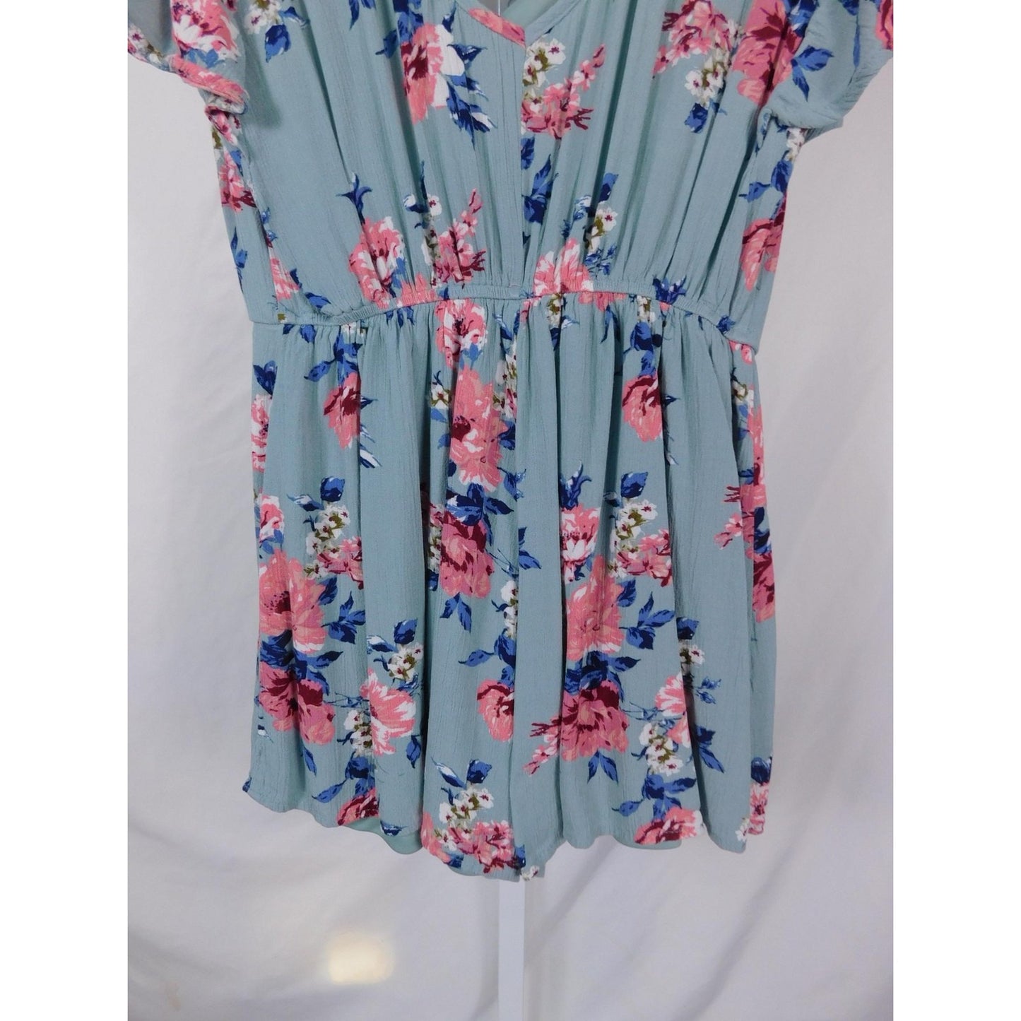 Three Pink Hearts Sage Floral Romper S - V-Neck - Excellent - Witchcore Earth