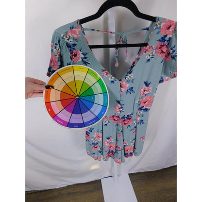 Three Pink Hearts Sage Floral Romper S - V-Neck - Excellent - Witchcore Earth