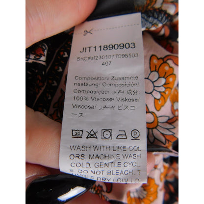 SHEIN Curve Dress Womens 1XL Black Orange Boho Floral Tassel Tie Short Sleeve