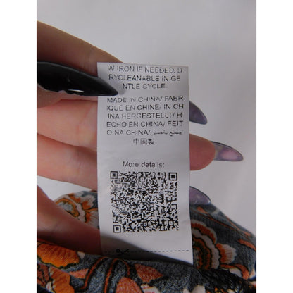 SHEIN Curve Dress Womens 1XL Black Orange Boho Floral Tassel Tie Short Sleeve