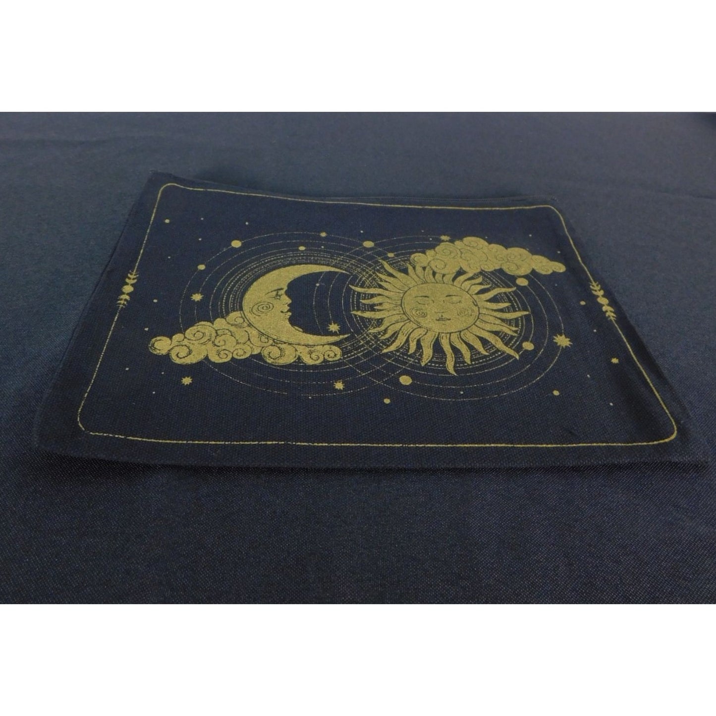 Zippered Black Canvas Pouch With Sun & Moon Design 9" X 7"